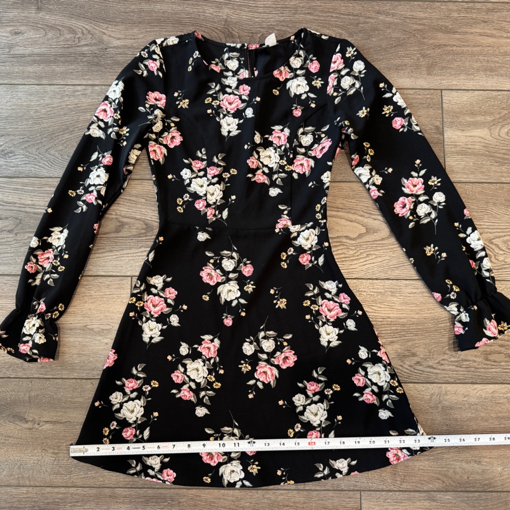 H&M Black Floral Long Sleeve Dress - Pink & White Roses - Picture 14 of 16